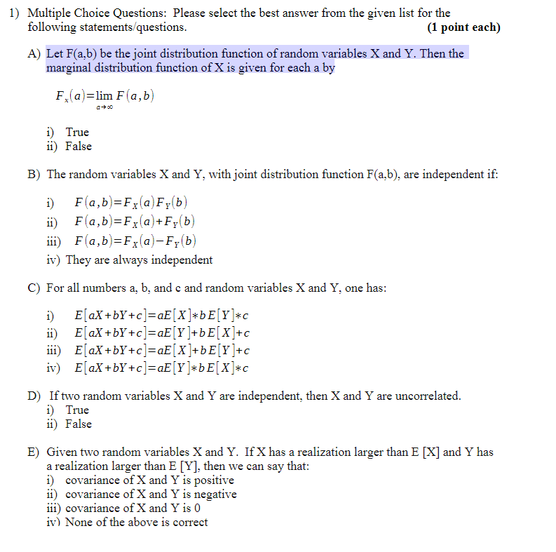 Solved 1) Multiple Choice Questions: Please select the best | Chegg.com