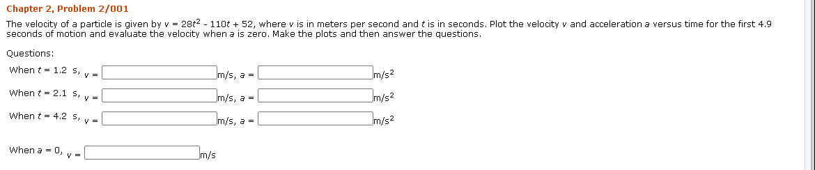 Solved Chapter 2, Problem 2/001 The velocity of a particle | Chegg.com