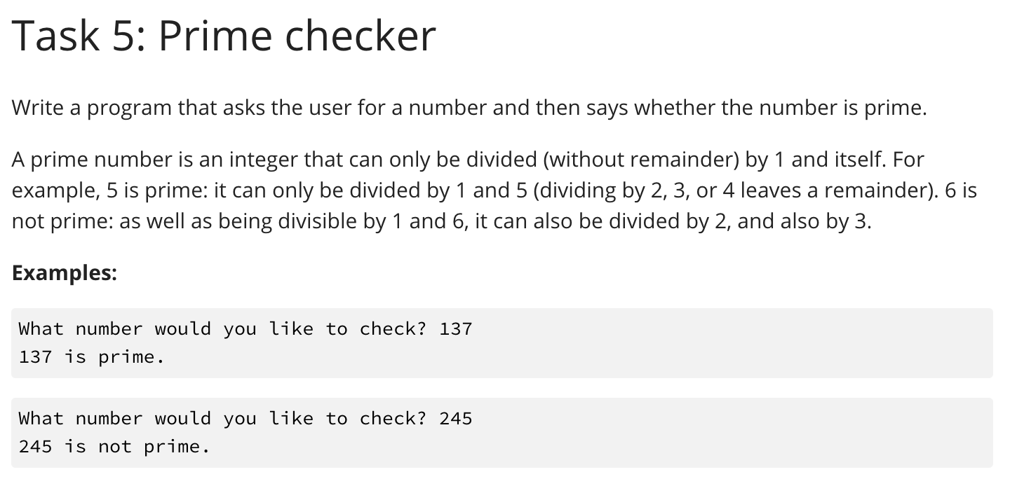 Solved Task 5: Prime checker Write a program that asks the | Chegg.com