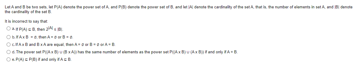 Solved Let A And B Be Two Sets, Let P(A) Denote The Power | Chegg.com