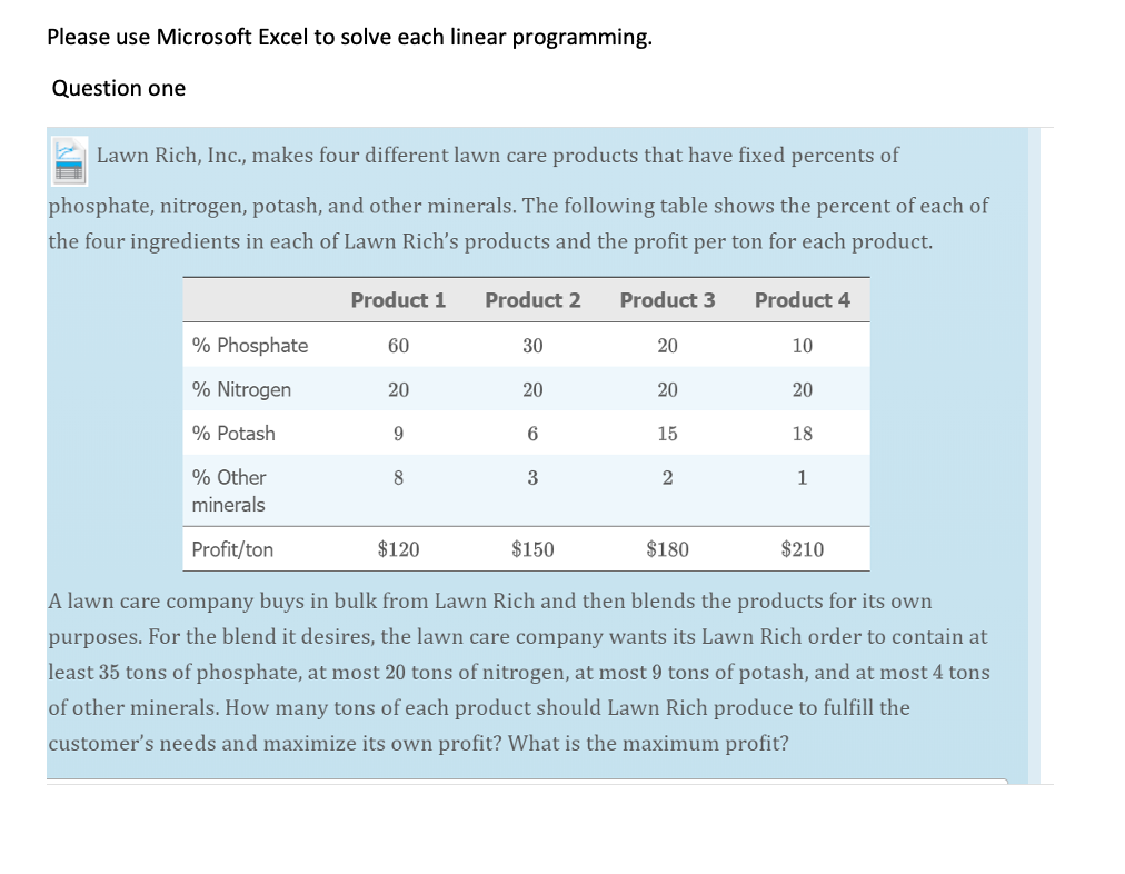 Solved Please use Microsoft Excel to solve each linear | Chegg.com