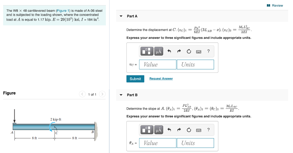 Solved Review The W8 x 48 cantilevered beam (Figure 1) is | Chegg.com
