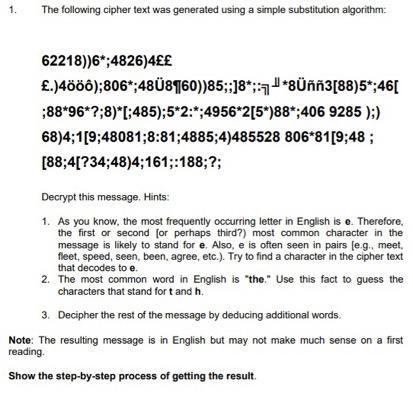 Solved 1. The following cipher text was generated using a | Chegg.com