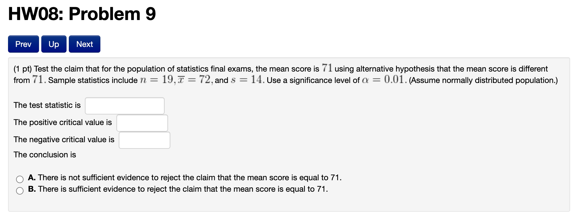 Solved HW08: Problem 8 Prev Up Next (1 pt) A random sample | Chegg.com
