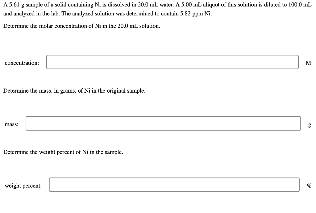 Solved A 5.61 g sample of a solid containing Ni is dissolved | Chegg.com