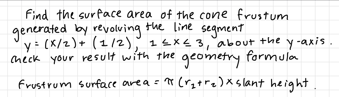 Solved Find The Surface Area Of The Cone Frustum Generated 