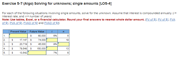 Solved Exerclse 5-7 (Algo) Solving For Unknowns; Single | Chegg.com