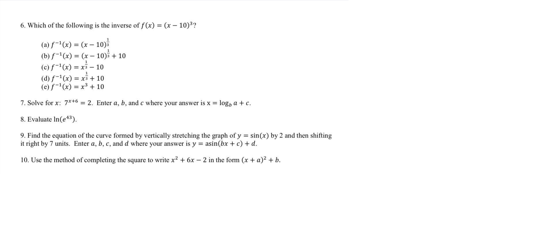 solved-6-which-of-the-following-is-the-inverse-of-f-x-x-chegg