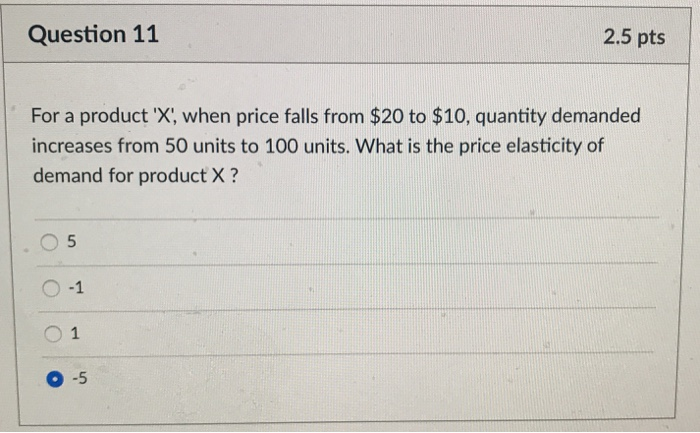 Solved Question 11 2.5 pts For a product 'X, when price | Chegg.com