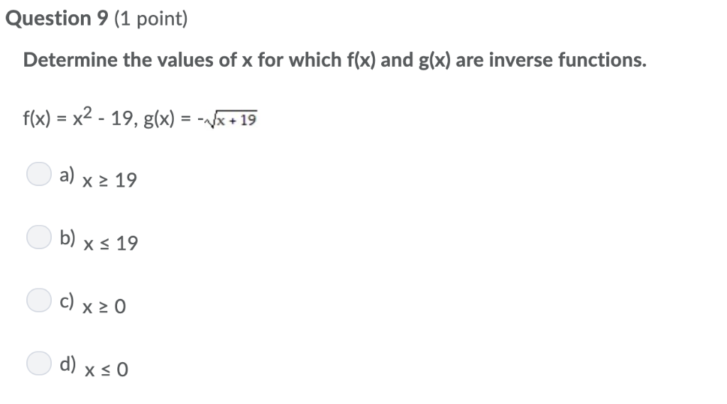 Solved Question 9 (1 point) Determine the values of x for | Chegg.com