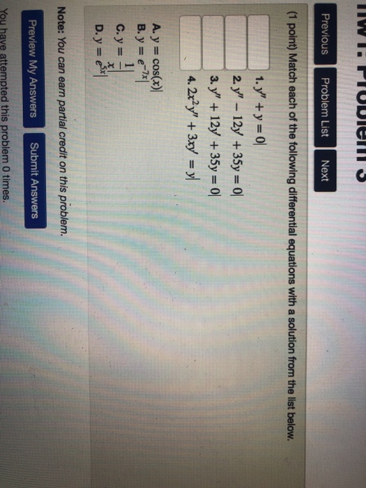 Solved Previous Problem List Next (1 point) Match each of | Chegg.com