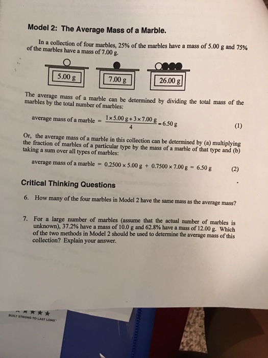 Solved Model 2 The Average Mass of a Marble. I n a