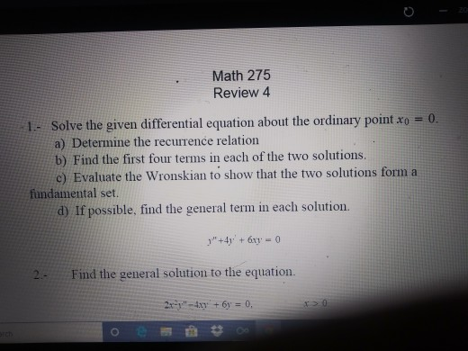 Solved Math 275 Review 4 1.- Solve the given differential | Chegg.com