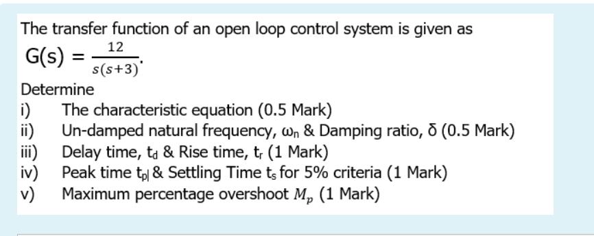 Solved The transfer function of an open loop control system | Chegg.com