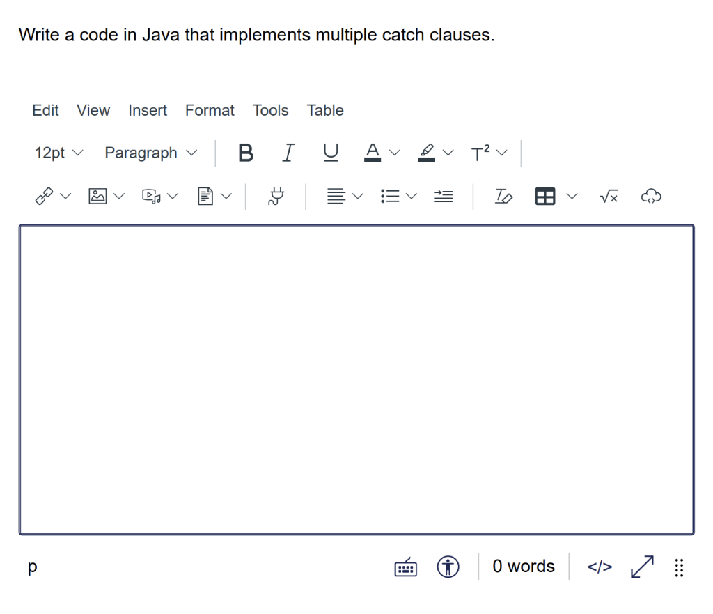 Solved Write a code in Java that implements multiple catch | Chegg.com