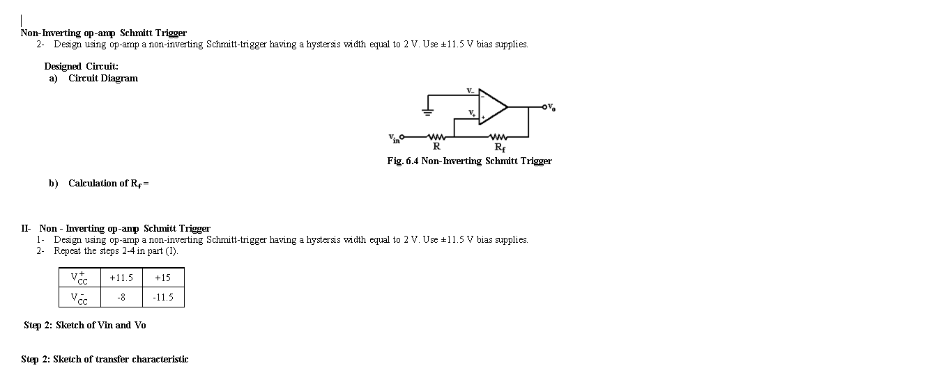 Solved NonInverting opanp Schmitt Trigger 2 Design using
