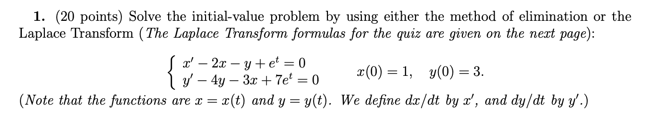 Solved 1. (20 points) Solve the initial-value problem by | Chegg.com