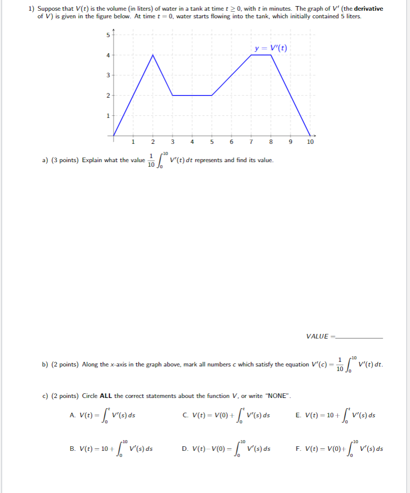 Solved 1 Suppose That V T Is The Volume In Liters Of W Chegg Com