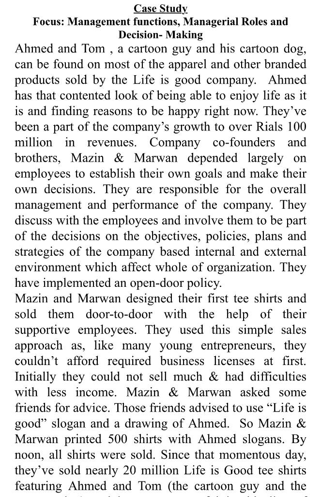 case study for functions of management