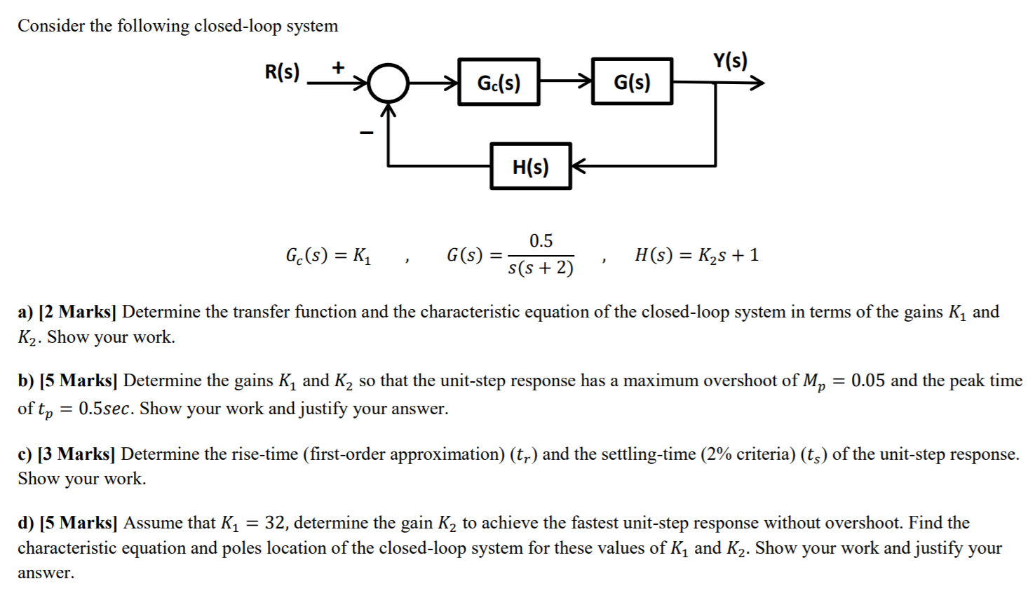 Solved Consider The Following Closed-loop System R(s) Y(s) | Chegg.com