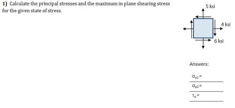 Solved 1) Calculate the principal stresses and the maximum | Chegg.com