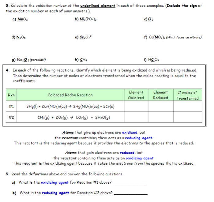 Solved 3. Calculate the oxidation number of the underlined | Chegg.com