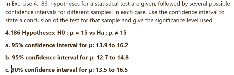 Solved In Exercise 4.186, hypotheses for a statistical test | Chegg.com