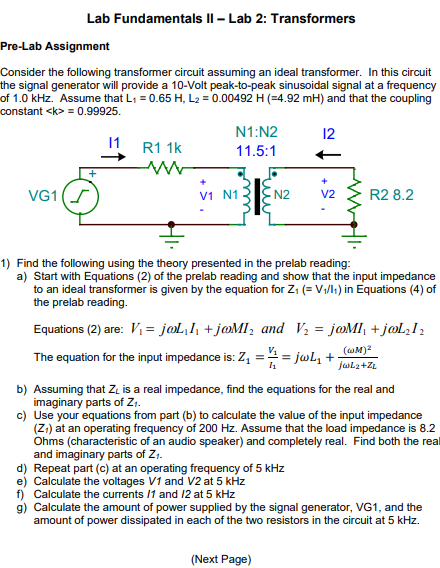 Solved Pre-Lab Assignment Consider The Following Transformer | Chegg.com