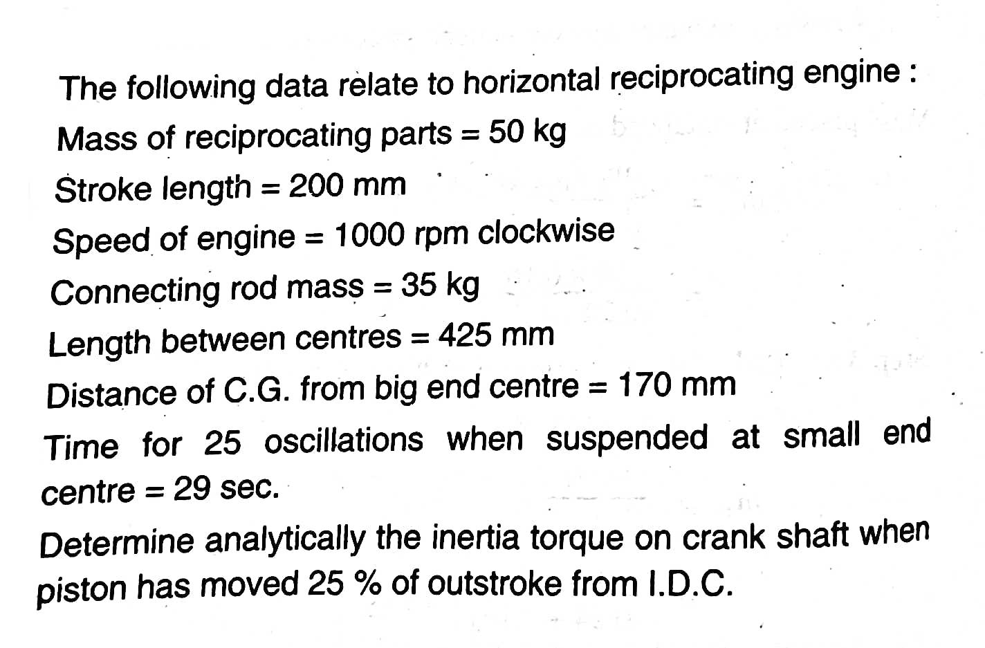 Solved The following data relate to horizontal reciprocating | Chegg.com