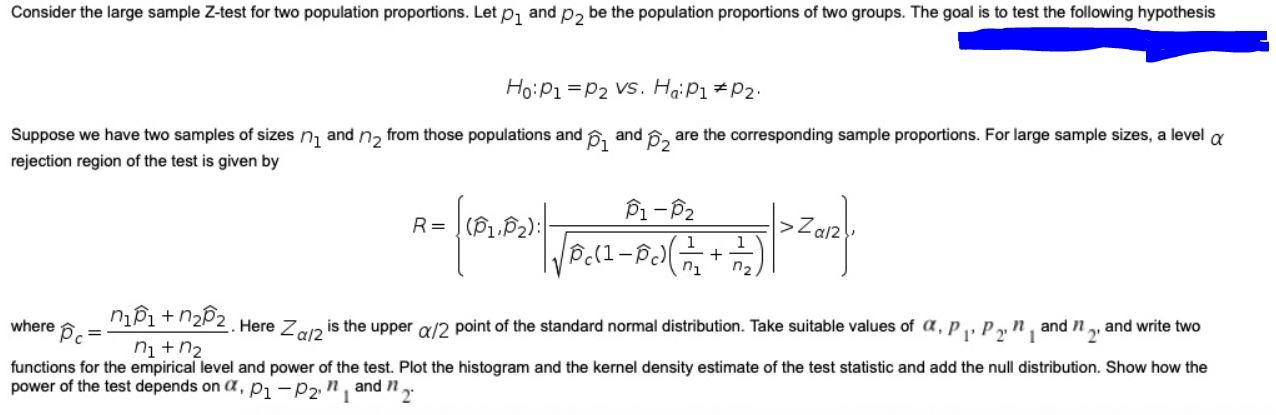 Consider the large sample Z-test for two population | Chegg.com
