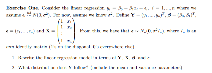 Linear Regression One Variable Solved Problem Matrix Method Solved Exercise One. Consider the linear regression yi = Bo | Chegg.com