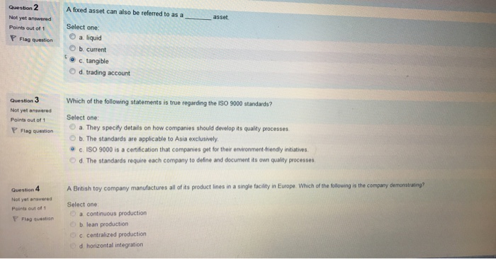 Solved Question 2 Not yet answered Points out of 1 A fixed | Chegg.com