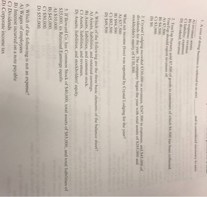 Solved 1. A Cost Of Doing Business Is Referred To As N) A...