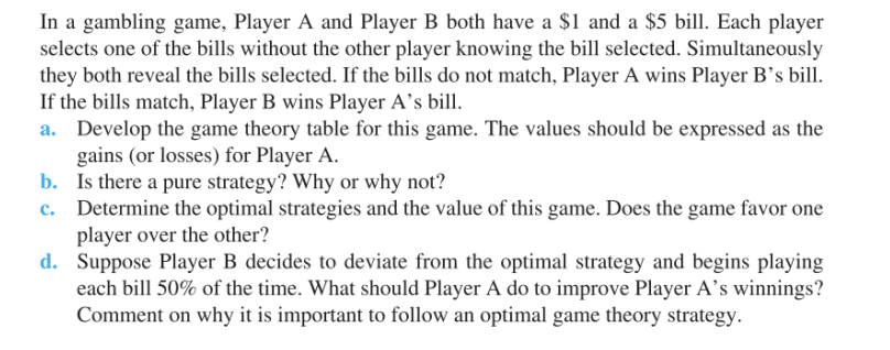 Solved In A Gambling Game, Player A And Player B Both Have A | Chegg.com