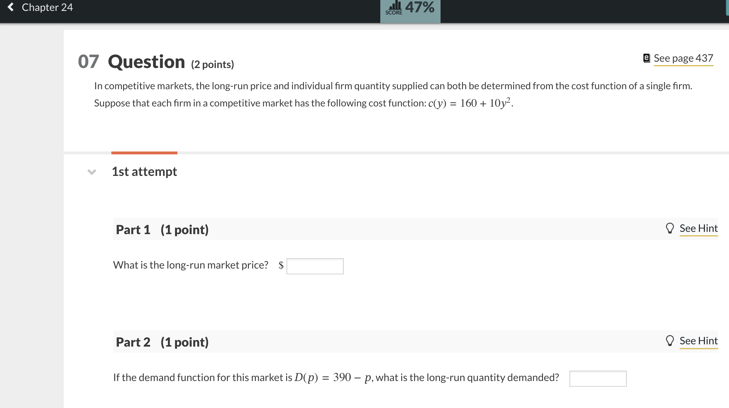 Solved 07 Question (2 points) See page 437 In competitive | Chegg.com