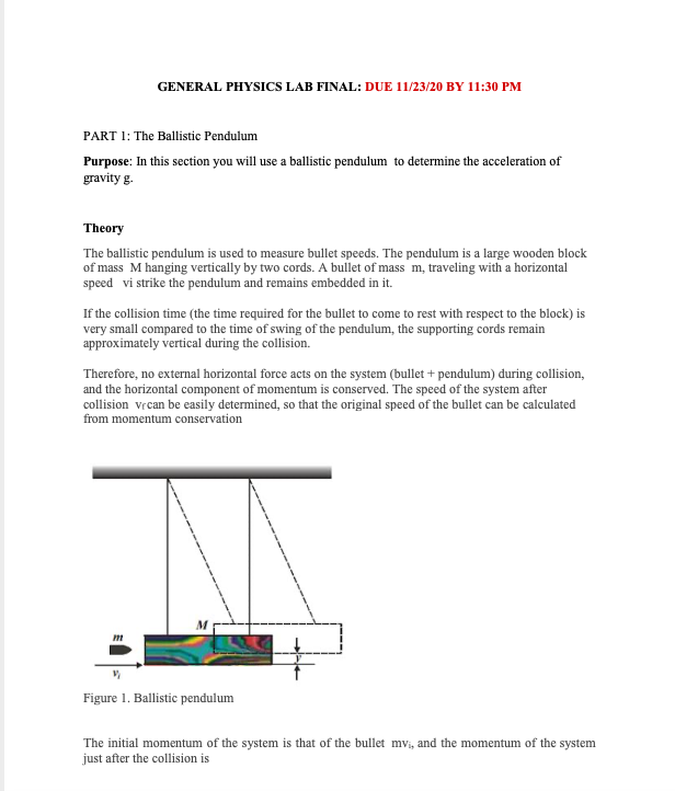Solved GENERAL PHYSICS LAB FINAL: DUE 11/23/20 BY 11:30 PM | Chegg.com