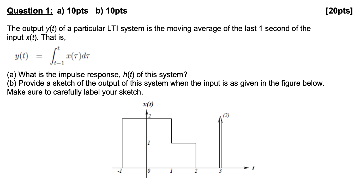 Solved Question 1: A) 10pts B) 10pts [20pts] The Output Y(t) | Chegg.com