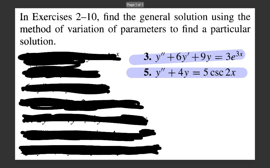Solved Find the general solution using the variation of | Chegg.com