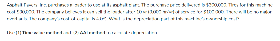 Solved Asphalt Pavers, Inc. purchases a loader to use at its | Chegg.com