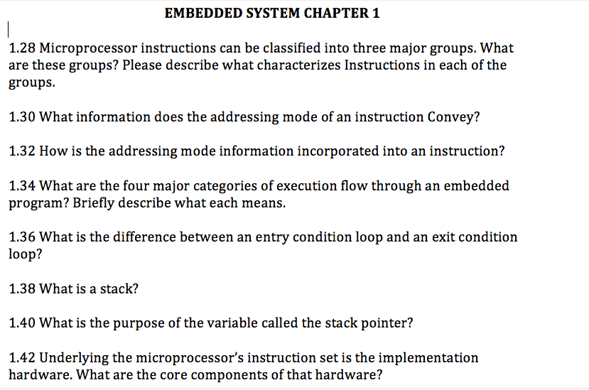 Solved EMBEDDED SYSTEM CHAPTER 1 1.28 Microprocessor | Chegg.com