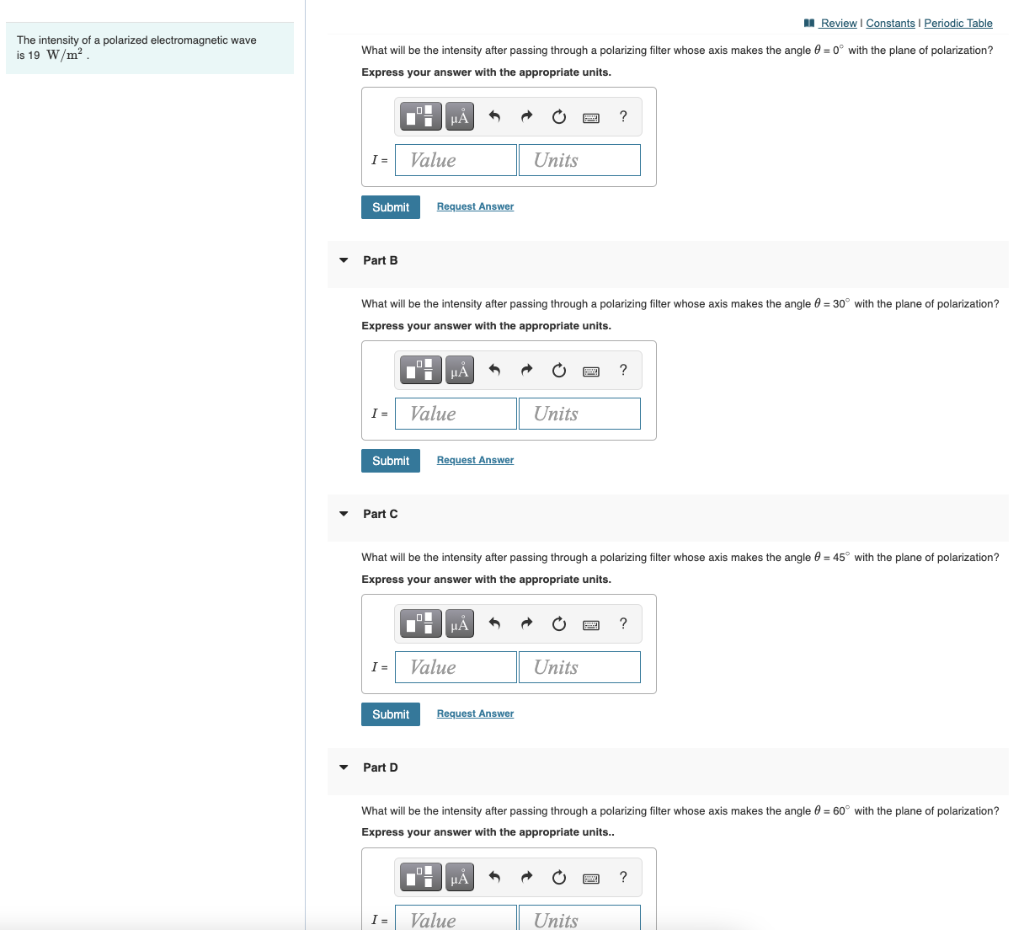 Solved Review Constants Periodic Table The intensity of a | Chegg.com