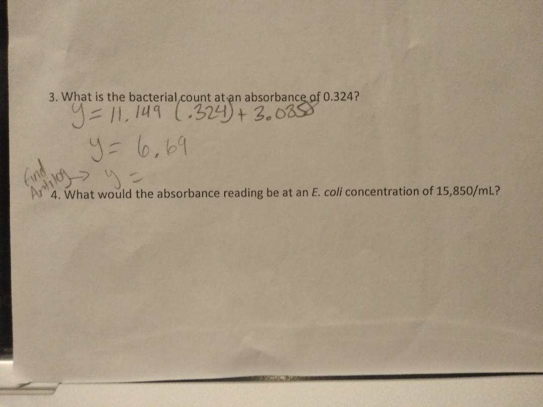 Solved 3 What Is The Bacterial Count At An Absorbance Of Chegg Com