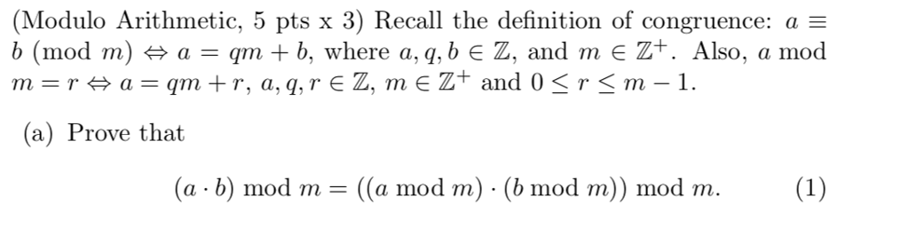 Solved Modulo Arithmetic 5 Pts X 3 Recall The Definition Chegg