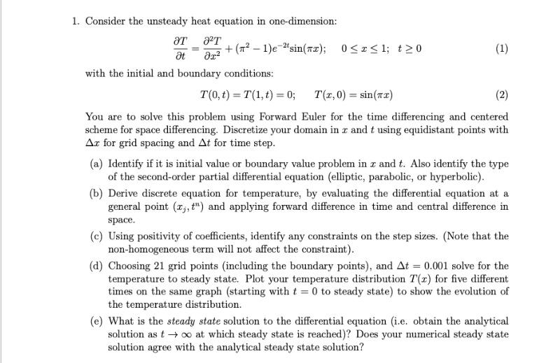 1. Consider the unsteady heat equation in | Chegg.com