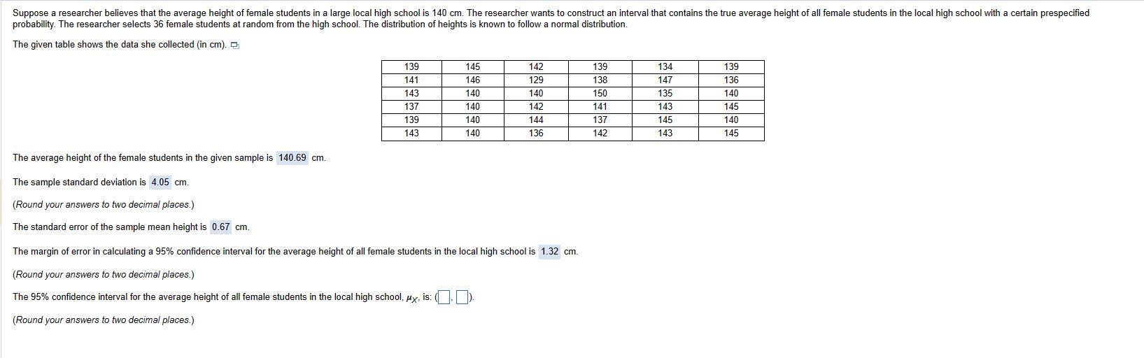 Solved The average height of the female students in the | Chegg.com