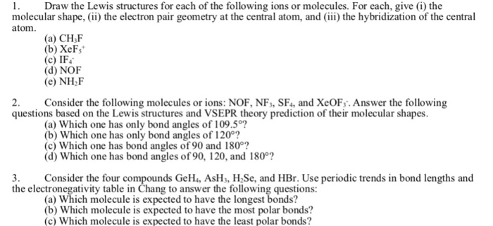 Solved Draw The Lewis Structures For Each Of The Following 