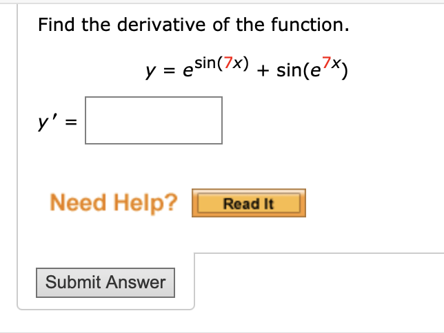 find the derivative of y e x sin x