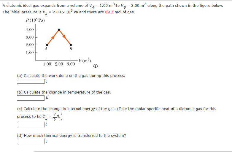 Solved A Diatomic Ideal Gas Expands From A Volume Of VA=1.00 | Chegg.com