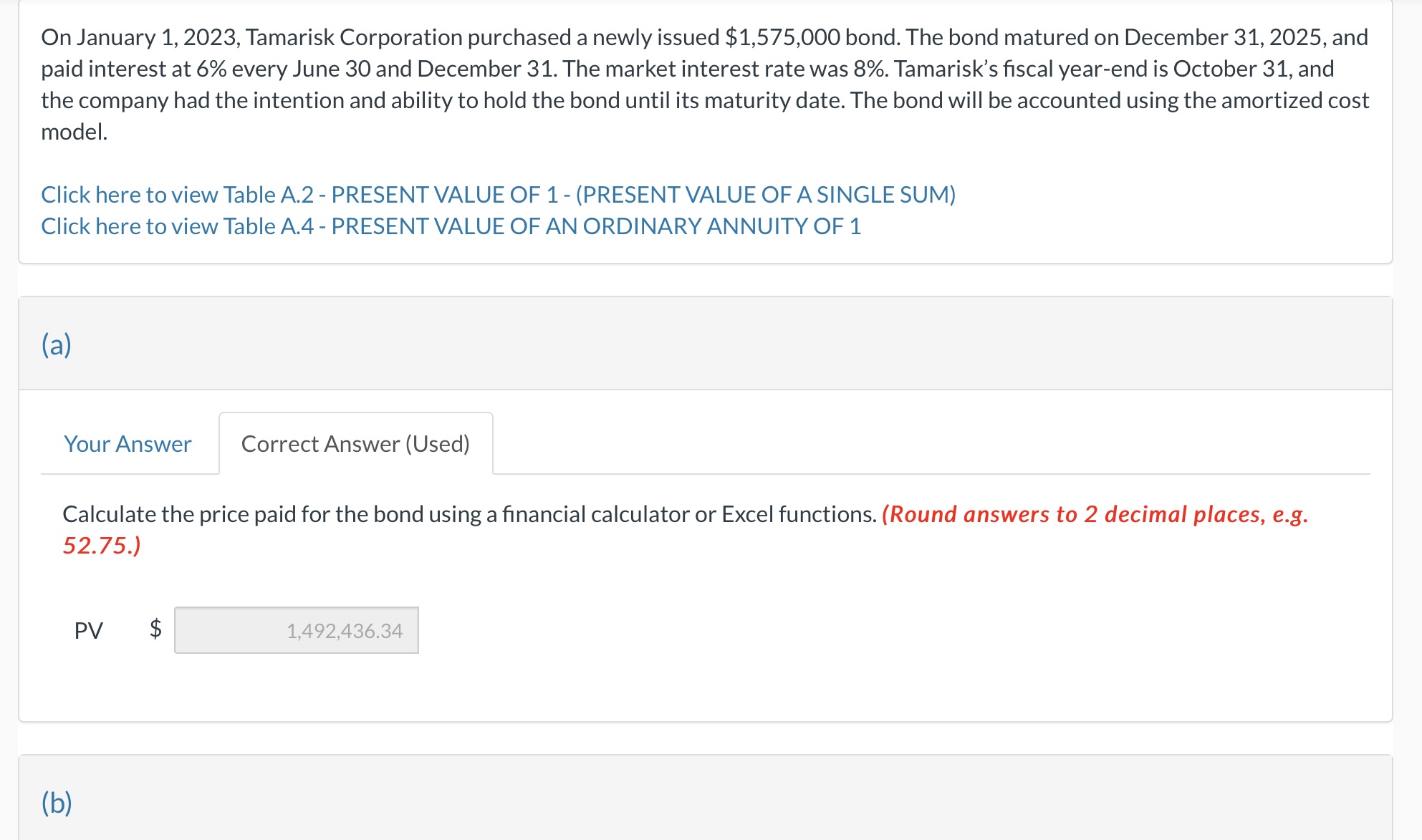 Solved On January 1, 2023, Tamarisk Corporation purchased a