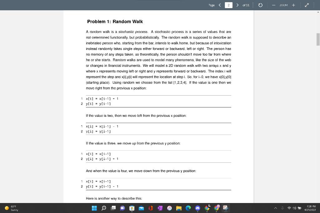 Solved > of 11 ZOUM Problem 1: Random Walk A random walk is | Chegg.com